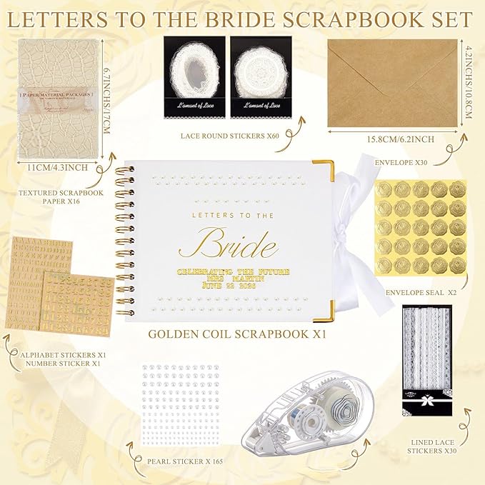 Letters to the Bride Book Wedding Gift - Heartfelt Wedding Letters Scrapbook for Bride, DIY Bridal Shower Gift from Bridesmaids & Mom, Elegant Pearl Decor Keepsake Memory Book for Wedding Morning