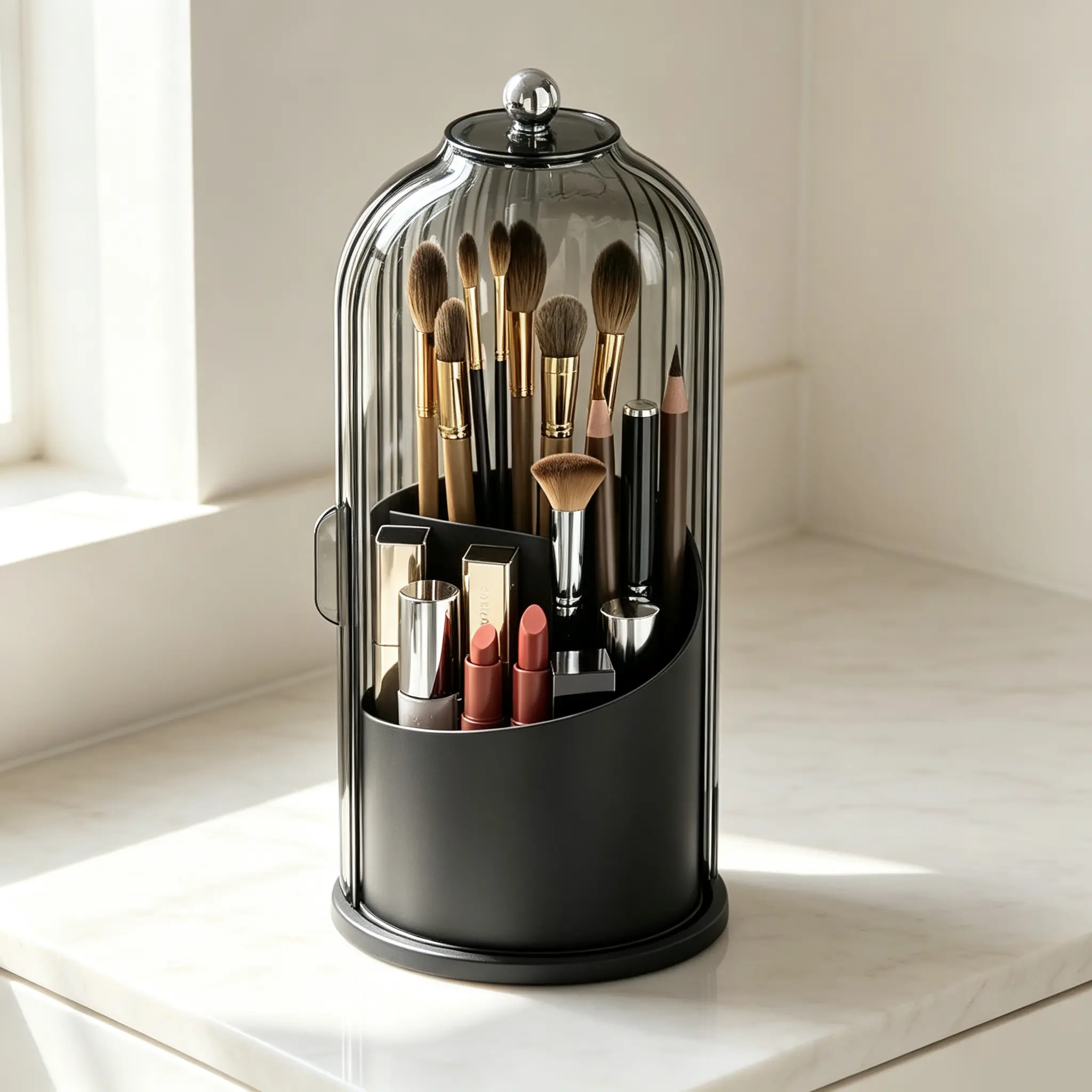 360-Degree Rotating Acrylic Makeup Organizer with Adjustable Shelves, Large-Capacity Cosmetic Storage Box for Lipstick, Skincare, Brushes, Perfume, Toothbrush – Vanity Bathroom Countertop Holder, Boxes