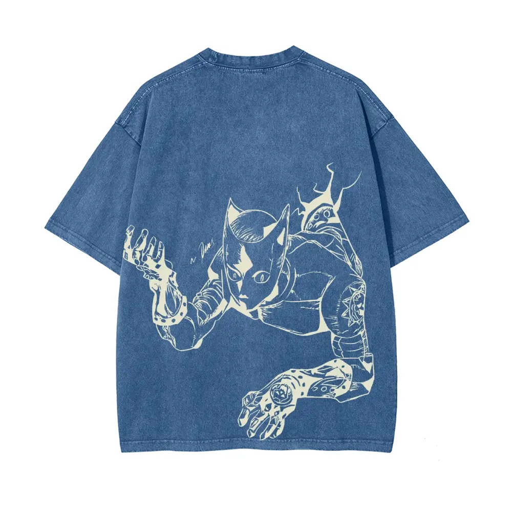 JoJo's Bizarre Adventure Killer Queen themed washed T-shirt, Made