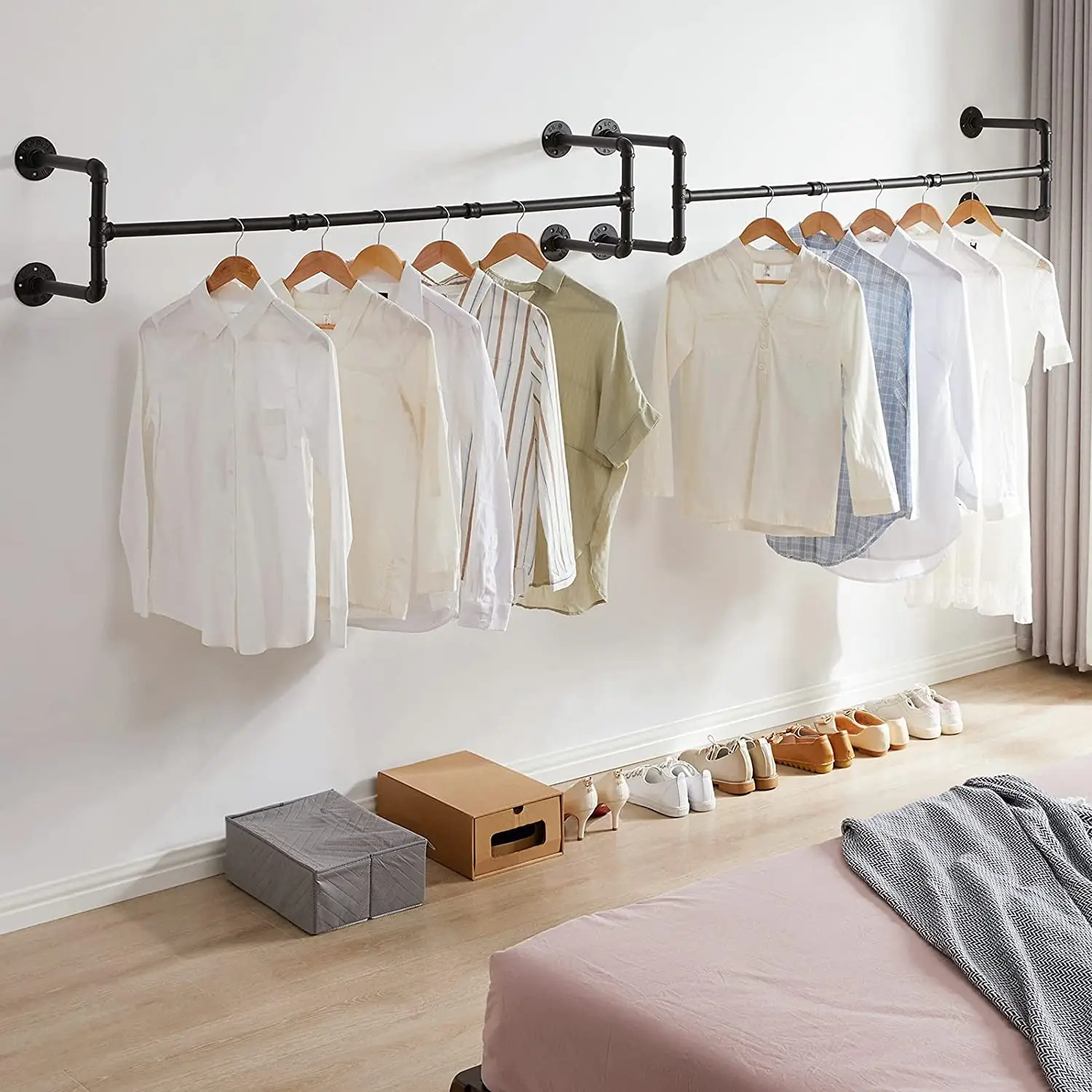 A floating shelves ccessory Steel 40 inch Wall Mounted Clothing Rack Industrial Pipe Clothes Rack, Space-Saving Hanging Closet Rod, Heavy Duty Multi-P
