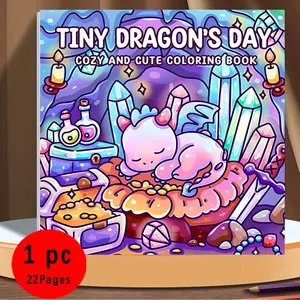 Tiny Dragon's Day Cozy Cute Coloring Book | 120g Thick Hard Paper No Bleed Through | 22 Coloring Pages | Easy to Color, Odorless & Non-Toxic | Perfect for Adults & Kids | Glue Binding Craft | Kawaii Fantasy Dragon Art for Stress Relief & Relaxation
