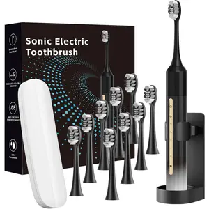Sonic Electric Toothbrush with 10 Brush Heads for Adults and Children, Up to 30 Days on a Single Charge,5 Modes,Built-in 2-Minute Smart Timer, IPX8 Waterproof Electric Toothbrush (Black White)