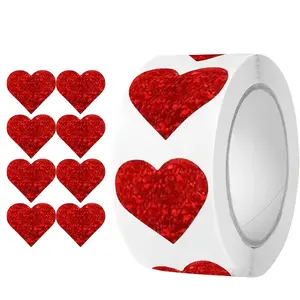 500pcs/roll Laser Heart-Shaped Self-Adhesive Customizable Stickers, Matte Finish, Ideal for Valentines Day DIY Crafts, Scrapbooking, Greeting Cards, Floral Decor, Perfect for Thank-you Gifts and Wedding Decor