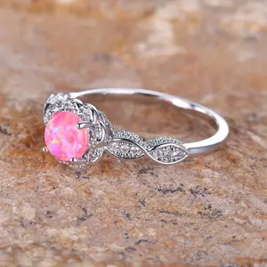 Coquette Style Promise Ring Dainty Flower Design Inlaid Pink Opal Symbol Of Sweetness And Beauty Match Daily Outfits Engagement Wedding Ring