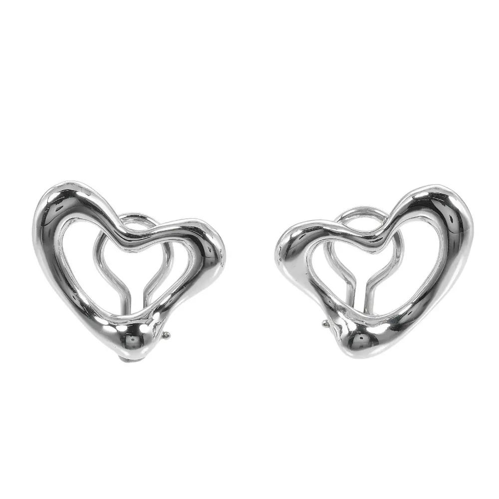 Pre-owned Tiffany & Co. Sterling Silver 925 (Ag925) Small Leather Goods Tiffany Open Heart Silver 925 Earrings
