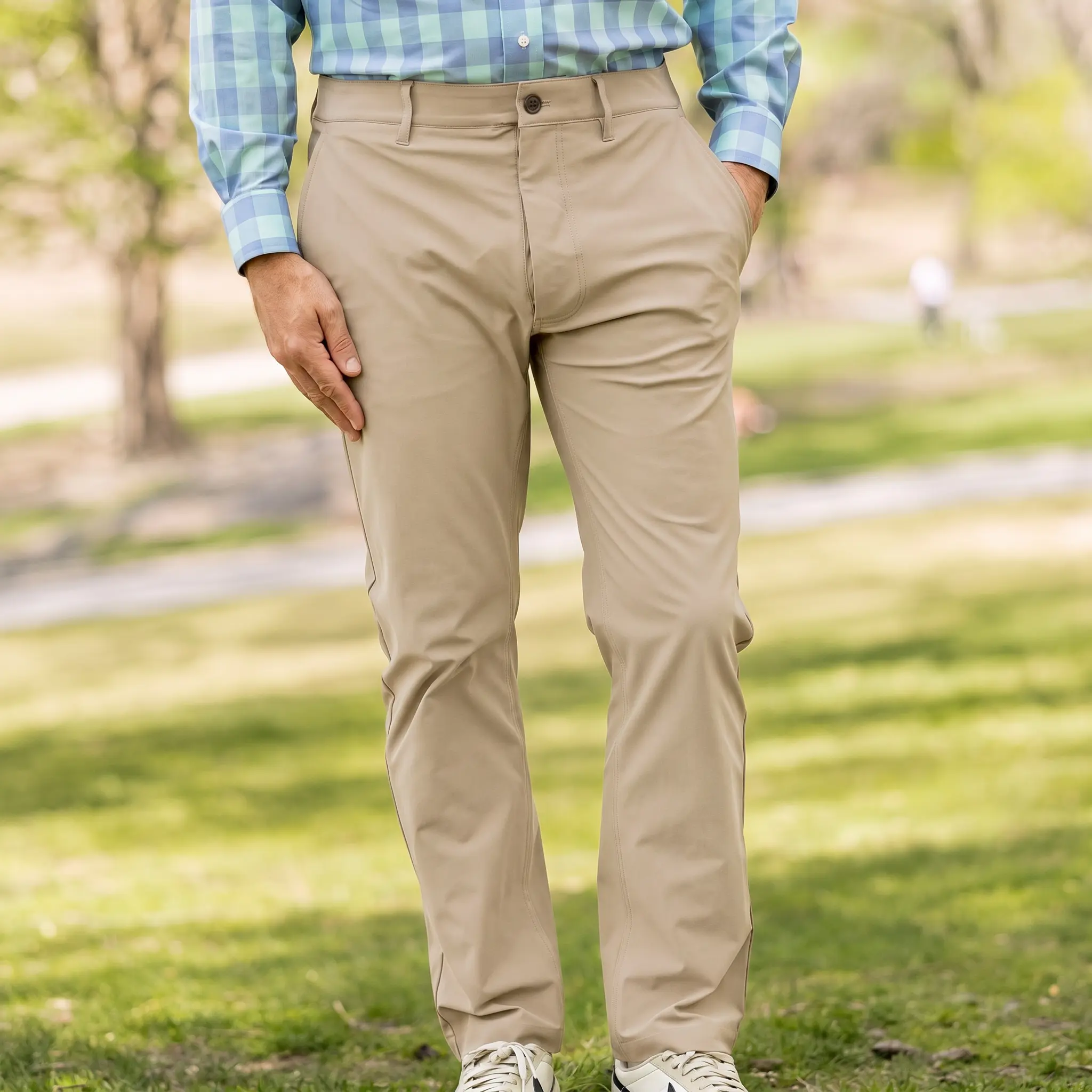 Flat Front Adaptive Stretch Tech Pant with Magnetic Closures - Stone