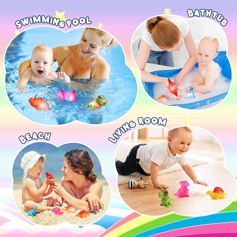 6/8/12 PCS Light-Up Floating Dinosaur Bath Toys Set, for Baby Toddler Nephew in Birthday Christmas Easter , Great Water Bathtub Shower Pool Bath Toy for Children Preschool