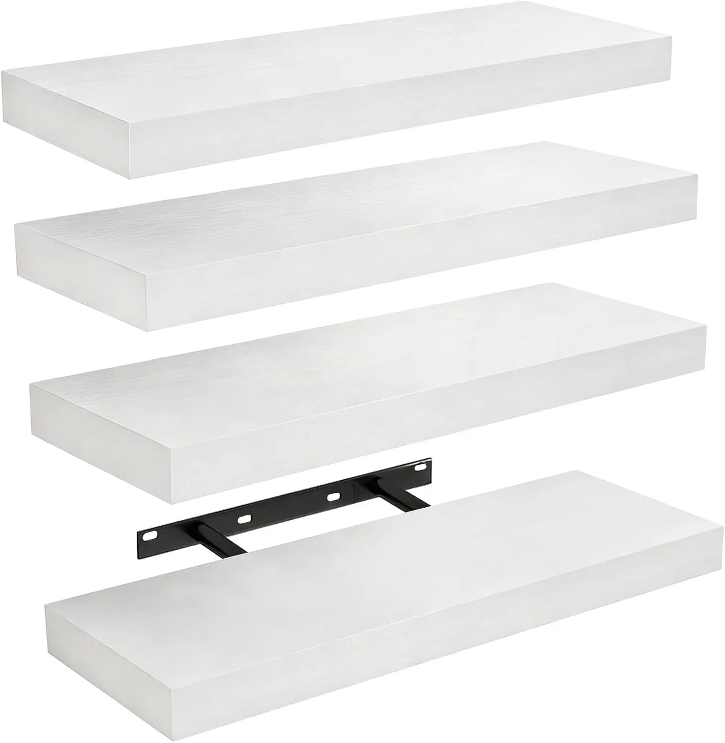 Modern White Floating Shelves Set of 4 - Support 22 Pounds, Concealed Installation Design for Home Decor & Storage Solutions