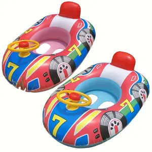 Swim Float Ring with Steering Wheel & Horn, Racing Theme Design, Inflatable Water Seat, PVC Material, Ages 3-6, Fits Up to 25kg, Inflatable Floater