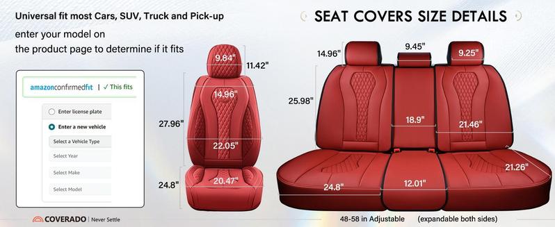 【Coverado】Universal Fit 5-Seater PU Leather Car Seat Cover - Universal Auto Sedan Seat Cover Luxury Leather Custom Seat Covers for Pick-up Truck - Seat Filler Royal Blue - Fits 6000+ Models 1Year Warranty Black Friday Deal B8839