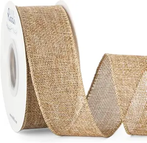Burlap Wired Edge Ribbon,1-1/2 Inch x 10 Yard,Natural,Solid for Big Bow,Wreath,Tree, Outdoor Decoration