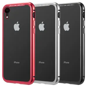 Case for iPhone XR, Nakedcellphone MAGNETIC Snap-On Aluminum Cover with Transparent Rear 9H Hard TEMPERED GLASS Clear Protector for Apple iPhone XR (2018, 10R) 6.1"