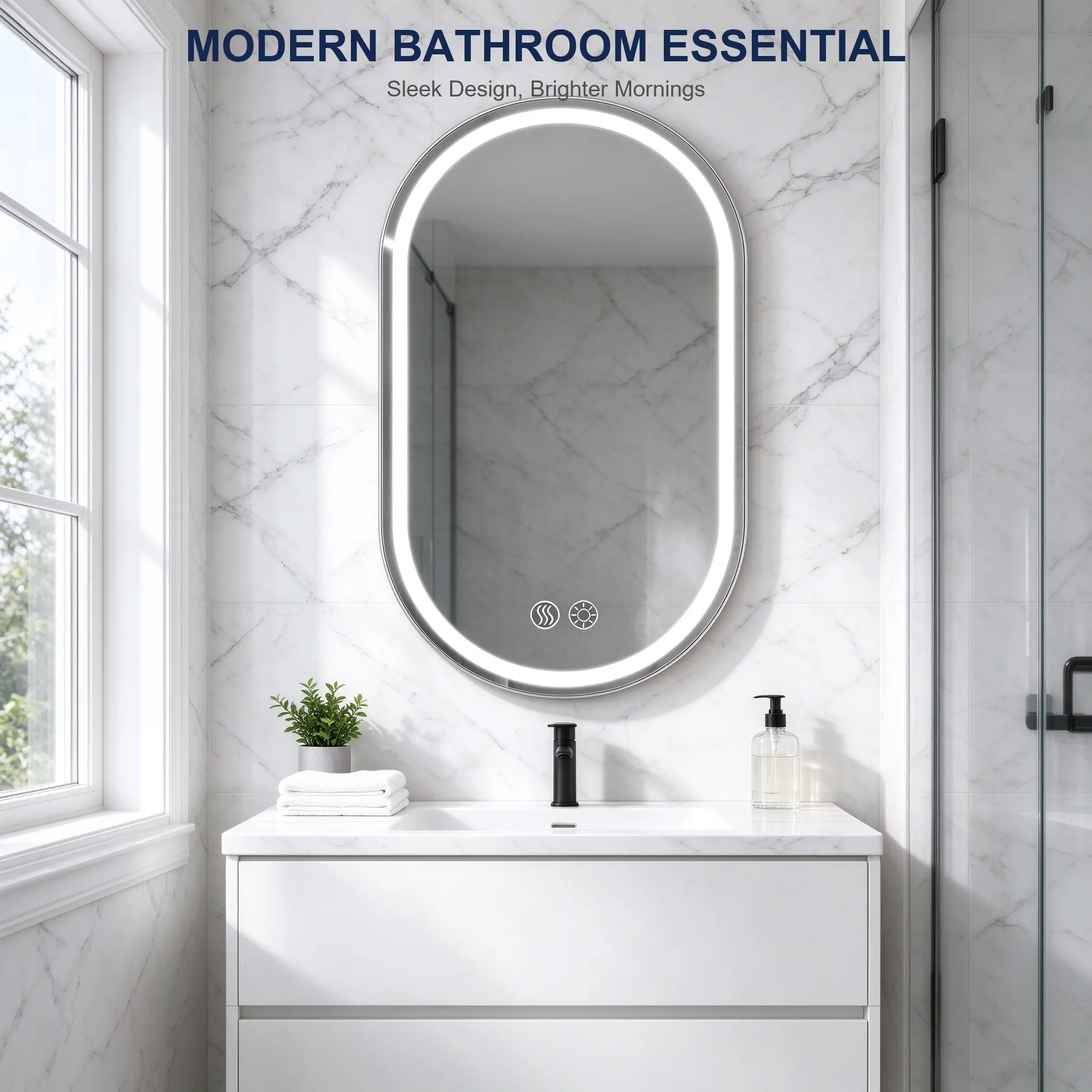 24x16 in Wall-Mounted LED Bathroom Mirror - Anti-Fog, Dimmable, High-Definition, Memory Function, Tempered Shatter-Proof Glass, US Standard Plug/Switch, Bathroom Fixture & Decor Accessory