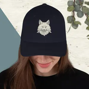 White Fox Baseball Cap | Simple Minimalistic Aesthetic Design | Multiple Sizes With Elastic Band