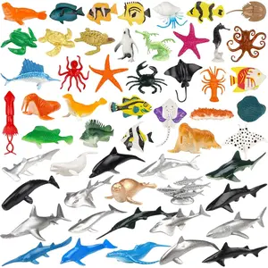 54 Pack Assorted Mini Vinyl Plastic Ocean Sea Animal Figures Toy Set, Realistic Under The Sea Life Figure Bath Gift for Child Educational Kids Party Cake Cupcake Topper