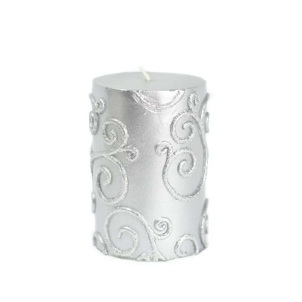 CPZ-068-12 Home Decor 3x4 in. Scroll Pillar Candle, Silver - 12-Piece Set