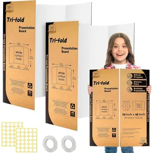 2 Pack Trifold Poster Board 48" X 36",  Single Sided White Poster Boards, Science Fair Display Boards Posterboard for Mounting, Prints, Art, Display,Projects Classroom Supplies