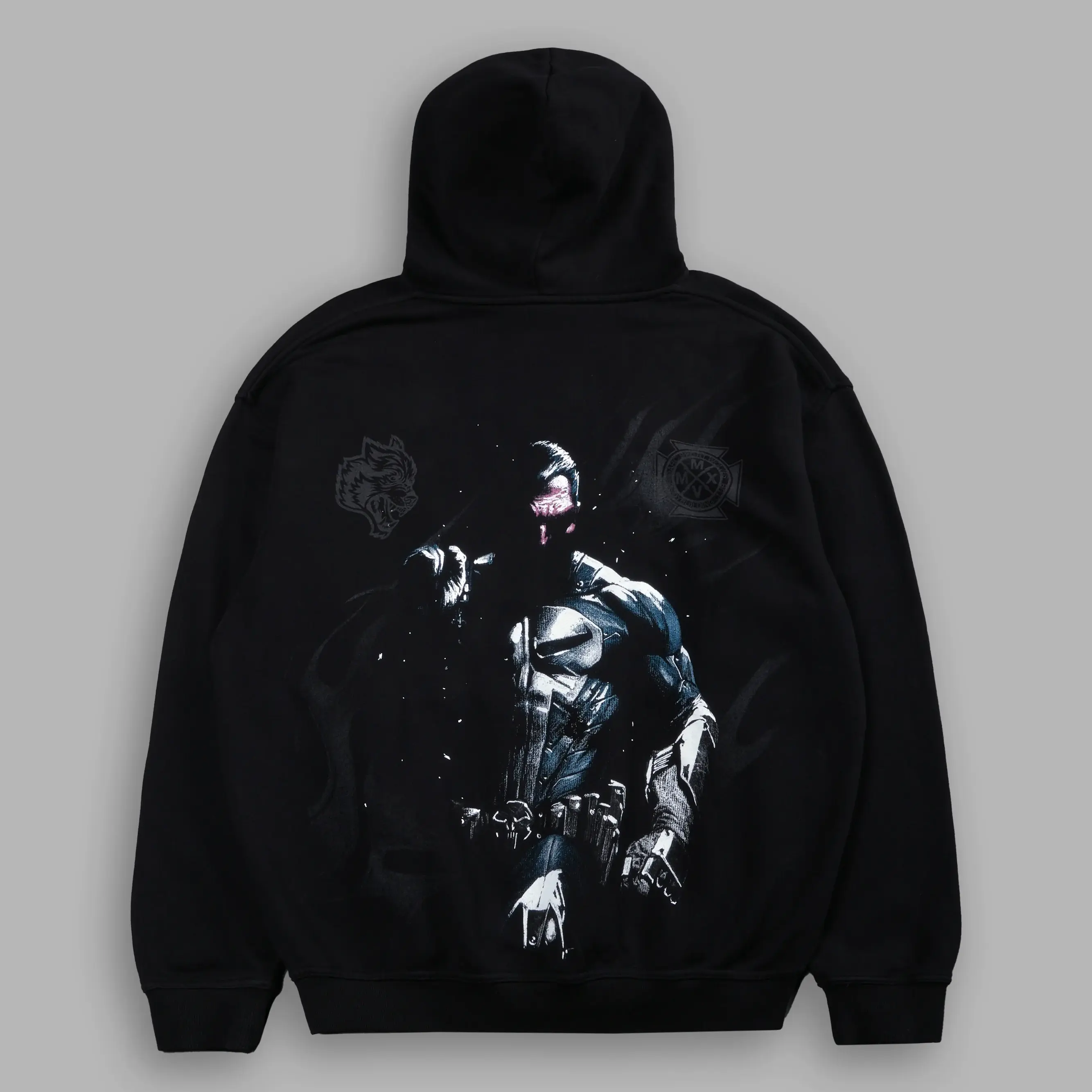 Dark Hero Hoodie, Armored Vigilante Graphic Pullover, Y2K Printed Streetwear Sweatshirt, Gothic Gym Fashion, Vintage Grunge Gift
