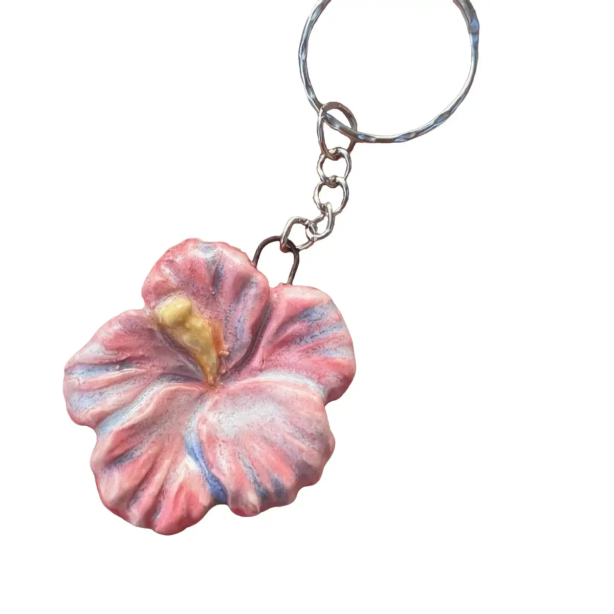Pink Hibiscus Ceramic Keychain Handmade in Hawaii by Hannah Blue