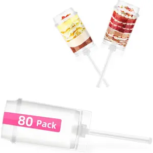Push-Up Cake Pop Shooter Push Pops Plastic Containers with Lids, Base & Sticks, Pack of 80