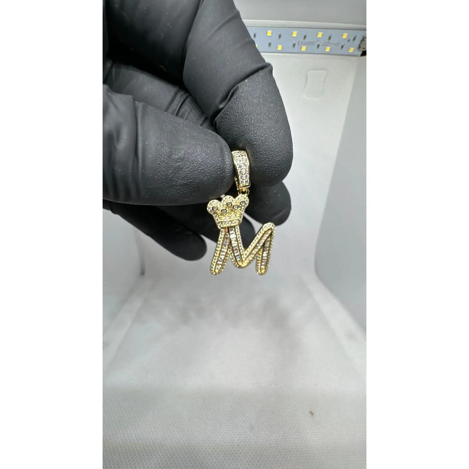 925 Iced Golden M Pendant w/ crown