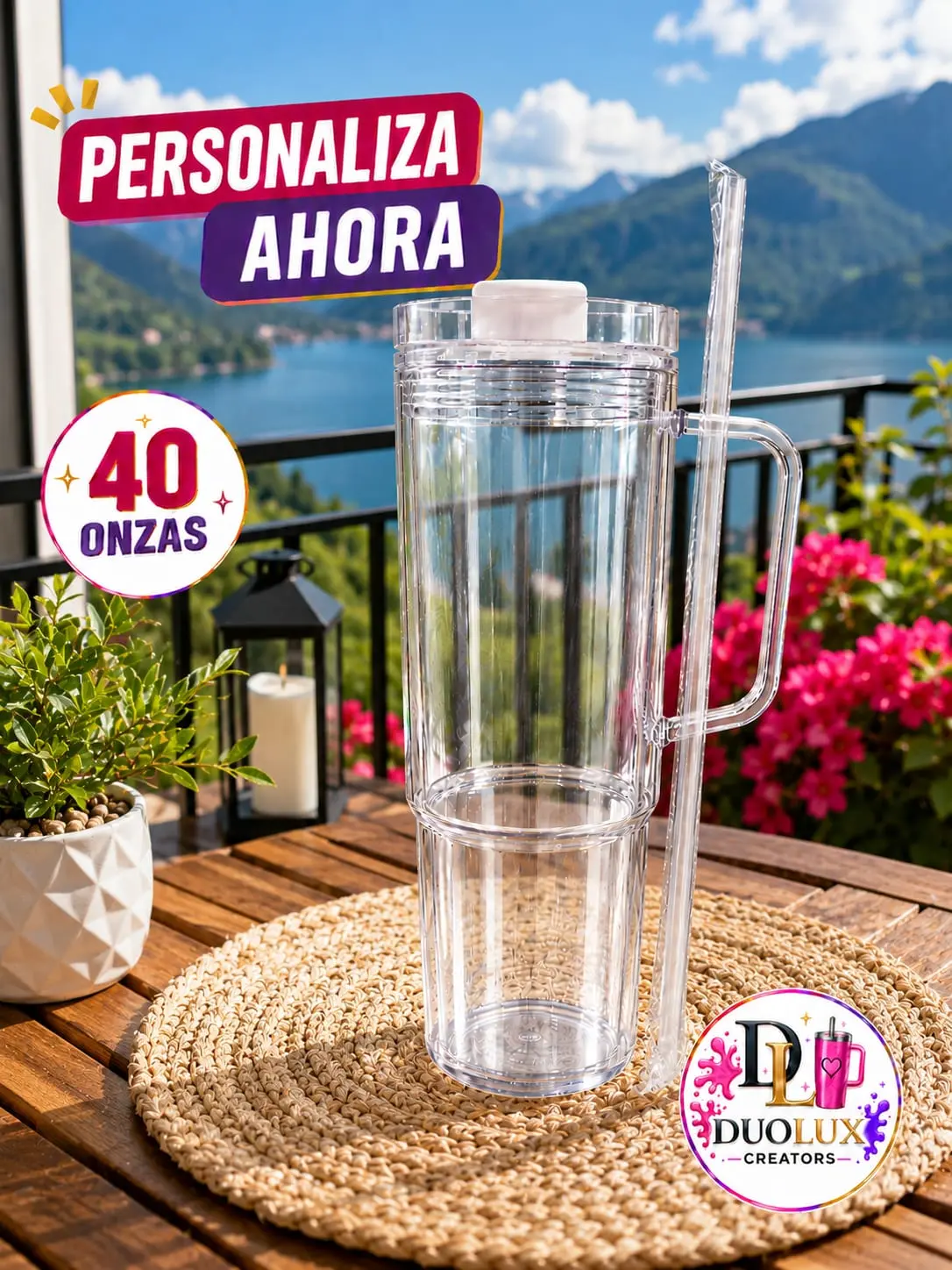 40oz Personalized Acrylic Snow Globe Tumbler with Lid & Straw | Custom Double Wall Cup