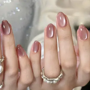 Pink Cat Eye Press On Nails, Y2K Chrome Nails, Hand Painted Elegant Nails, Soft Glam Aesthetic Nails, Reusable Full Cover Nail Set