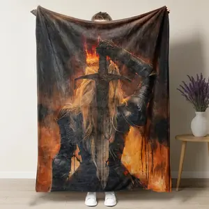 TOG Warrior Queen Flannel Blanket with Sword & Crown Epic Fire Armor Art, Ultra Soft Throw for Dark Fantasy Fans, Cozy Bed Sofa Decor, Birthday Holiday Gift