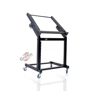 Rack Mount Rolling Stand & Adjustable Mixer Platform Rails by GRIFFIN | 19U Cart Holder for Music Studio Booth Pro Audio Recording Cabinet | Stage Equipment DJ Gear Storage Case for Amplifier, Effects
