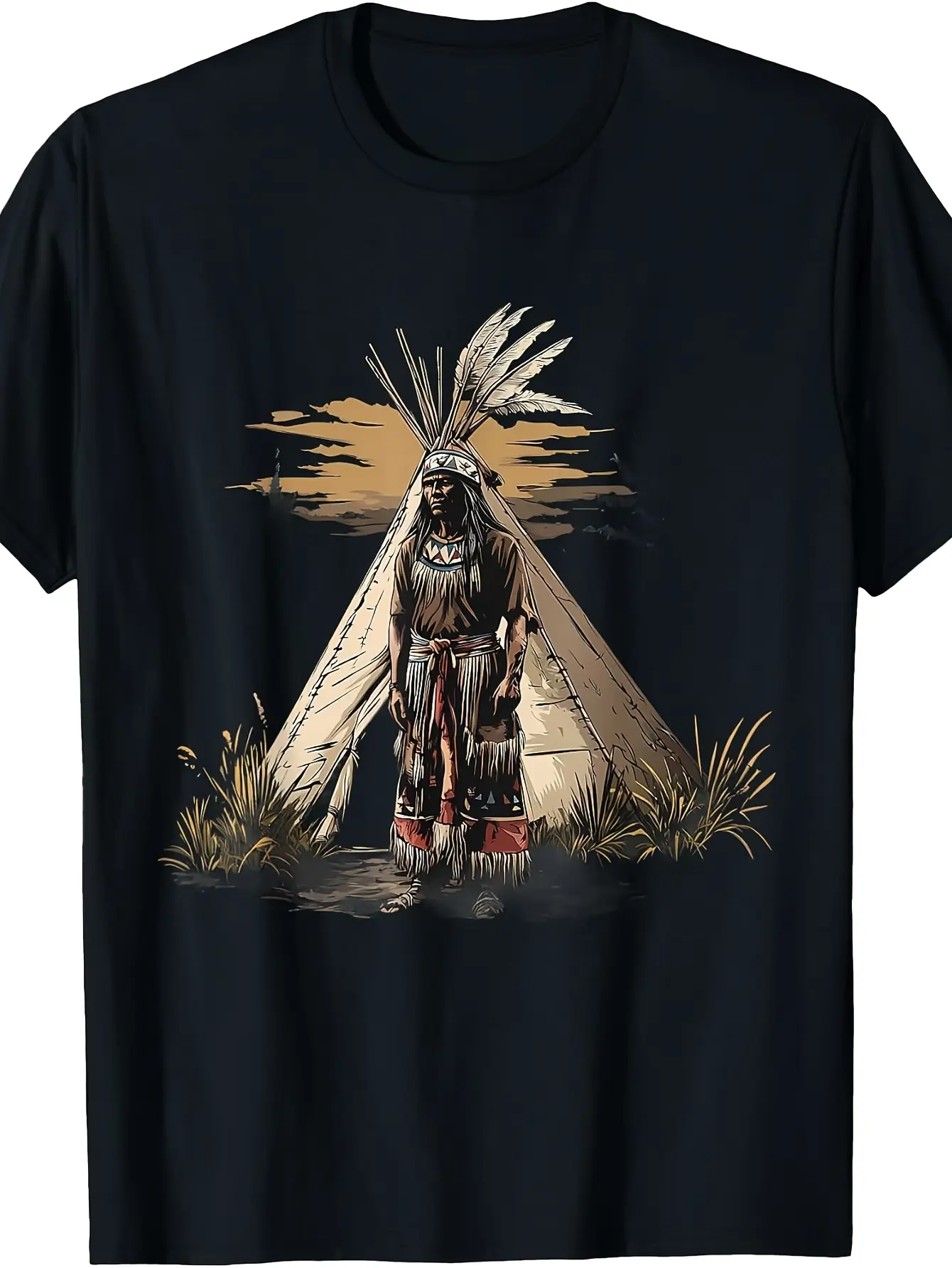 Indian Chief Native American Pride Native American unisex soft cotton short sleeve t shirt, vintage graphic casual tee for men women teens, perfect birthday holiday gift for camping travel gym daily street  wear