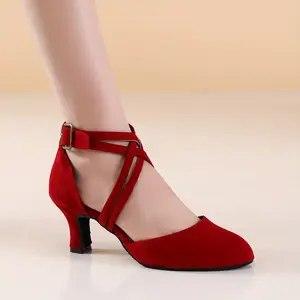 Ladies' Latin Salsa Dance Footwear - Made from Soft Indoor Material, Featuring Secure Cross-Straps, Fashionable Low Heel, And an Extremely Comfortable Fit - Ideal for Cha Cha And Ballroom Dancing - Available in Various C