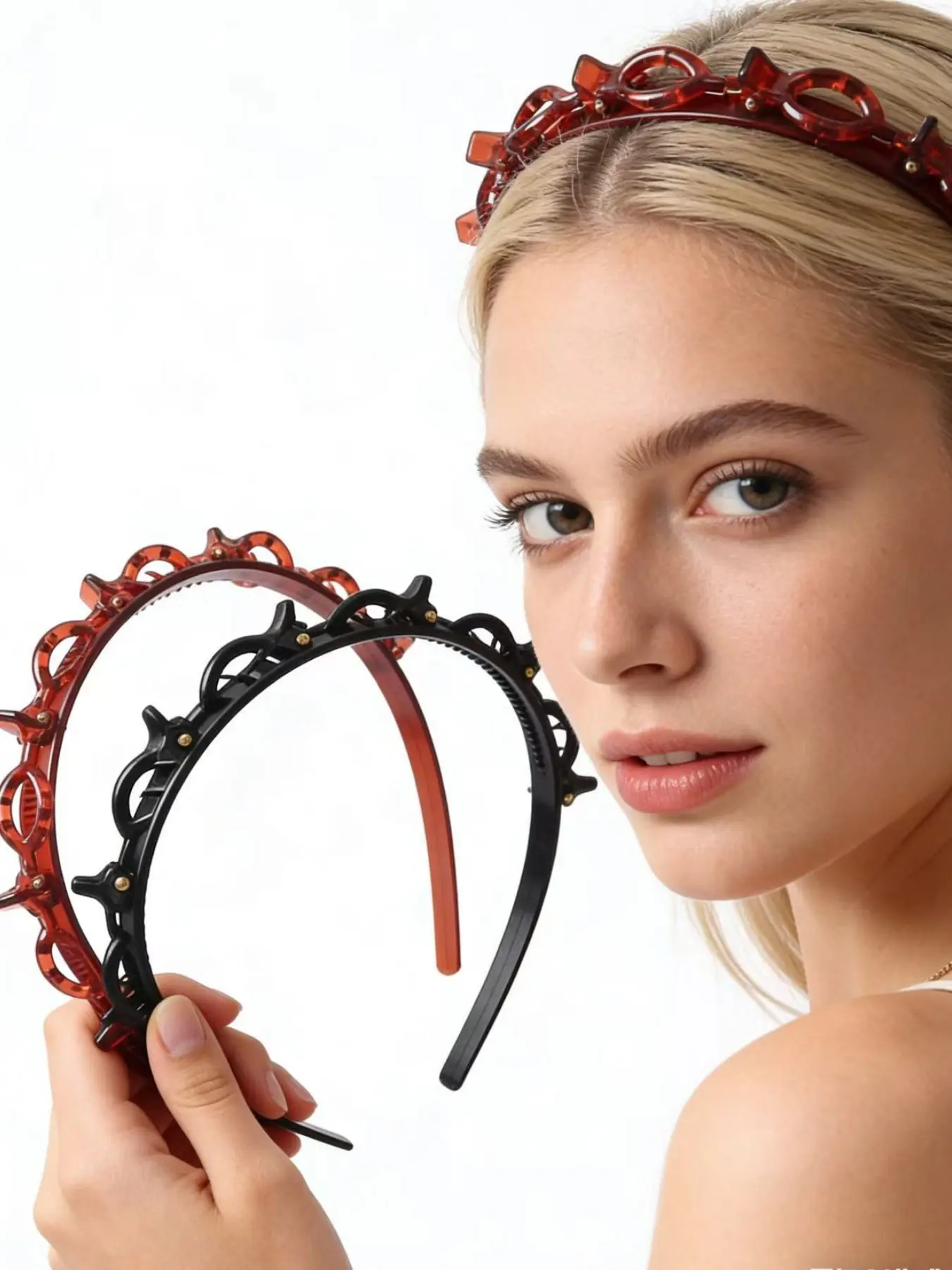 2pcs Women Floral Hair Accessories Set, Four Leaf Clover Casual Geometric Design Headbands & Clips, Bangs Hairstyle Hairpin Headband, Professional Weave Bangs Clip, Toothed Headband Braid Tool, Women Girls Fashion Hair Accessories