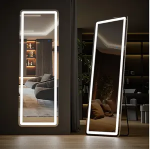 60"x16" LED Full Length Mirror with Aluminum Frame and Polished Glass for Bedroom