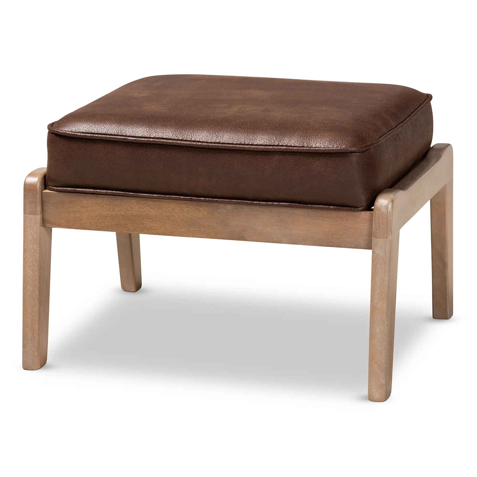 Baxton Studio Sigrid Mid-Century Ottoman - Antique Oak Rubberwood Footstool with Foam, 14.37" High Modern Furniture, Padded Seat