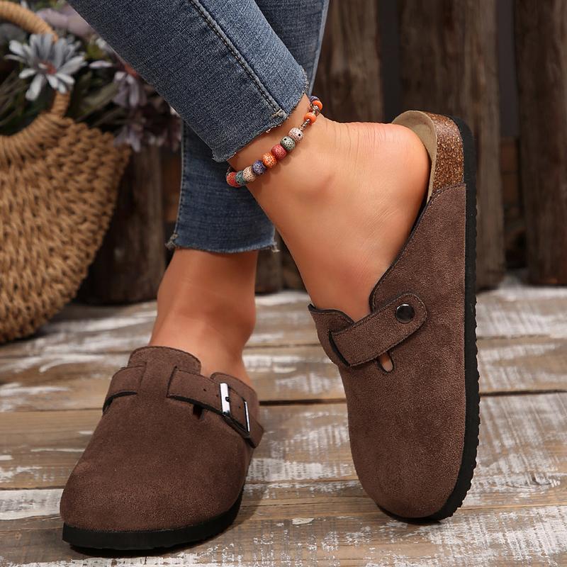 Women's Sandals Round Toe Cork Footbed Slide Clogs With Adjustable Buckle Strap Slippers Indoor Outdoor Shoes