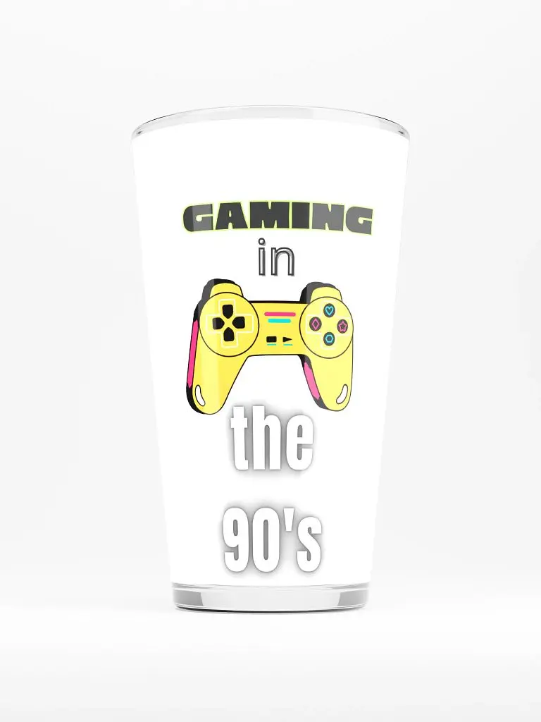 90s Gaming Glass - Drinkware with All Over Print Design Featuring Gaming Controller Iconic Style