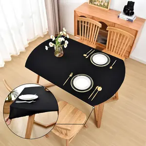 Oval Black Fitted Tablecloth with Elastic 42x60 inch for Oval Tables Washable Stretchy Spandex Fabric Table Cover Cloth Not Vinyl Table Protector