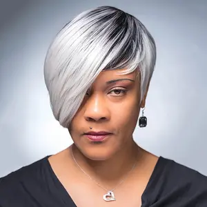Short Shag Layered Wig in Silvery Gray And Black with Bangs, Perfect for a Storm-Themed Costume Or Cosplay