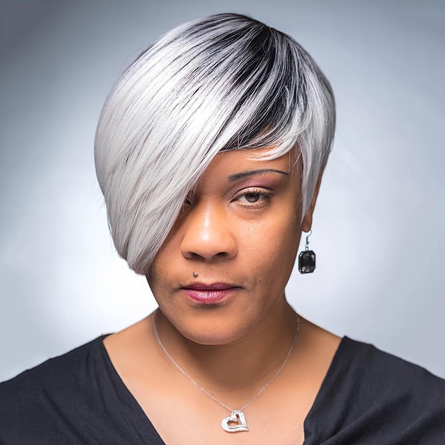 Short Shag Layered Wig in Silvery Gray And Black with Bangs, Perfect for a Storm-Themed Costume Or Cosplay