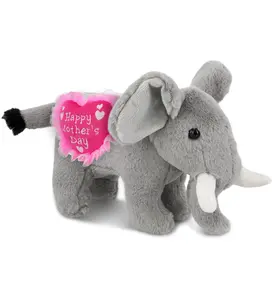 DOLLIBU 7.5" Standing Plush Elephant Stuffed Toy - Super-Soft Polyester Material, Embroidered Heart, Ideal Mother's Day Gift