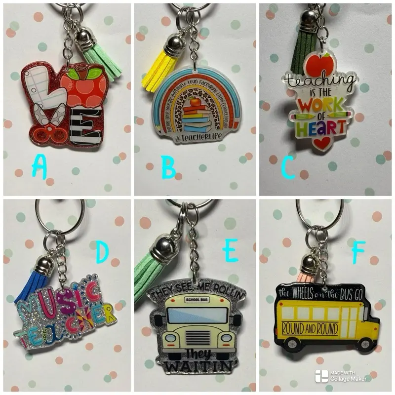 Acrylic Keychains - Assorted Designs Including Rainbow, Apple, Music Teacher, School Bus, and More - Unique Key Accessories