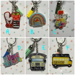 Acrylic Keychains - Assorted Designs Including Rainbow, Apple, Music Teacher, School Bus, and More - Unique Key Accessories