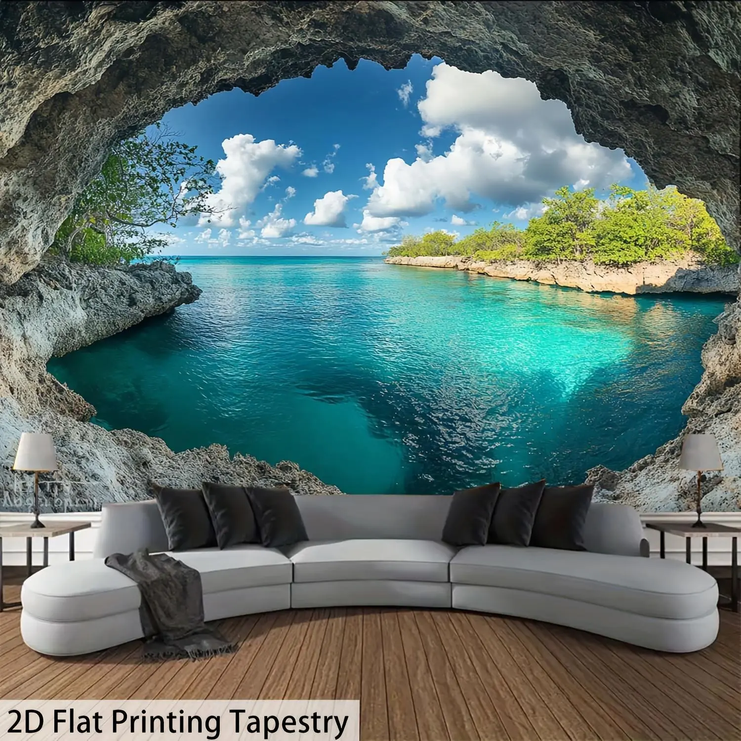 2D Flat - 2D Flat - [2D Flat Printing] 1pc [QD_VIVIOS] Extra Large Beach Canvas, Polyester Textile Wall Hanging, Suitable for Living Room, Indoor Seascape Sky Art Decoration Brushed Fabric, No Electricity Required