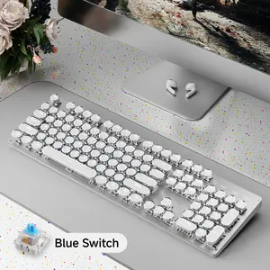 EWEADN Punk Lighted Mechanical Keyboard Wireless LED Backlit, Gaming Keyboard Typewriter style pink, Portable Office Keyboard Full size 104 keys, Triple Mode BT5.0/2.4G/Wired, Compatible with Windows/Laptop Gaming peripherals for gamers study and work