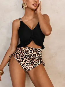 Women's Leopard Print One-Piece Swimsuit, Sleeveless Swimsuit, Adjustable Straps Swimsuit, V-Neck Swim Bodysuit, Perfect for Beach Vacation, Stylish Monokini, Swimwear for Women