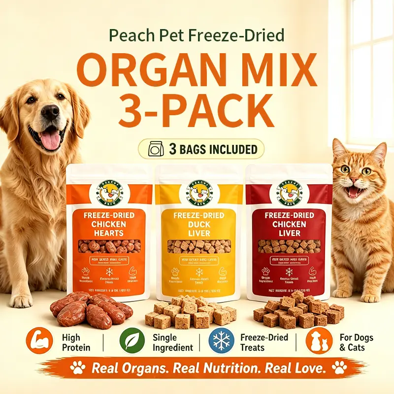 Peach Pet Freeze-Dried Real Organs Mix, 3-Pack, High Protein, Clean Ingredients, 3.5oz Crunchy Dog & Cat Treats
