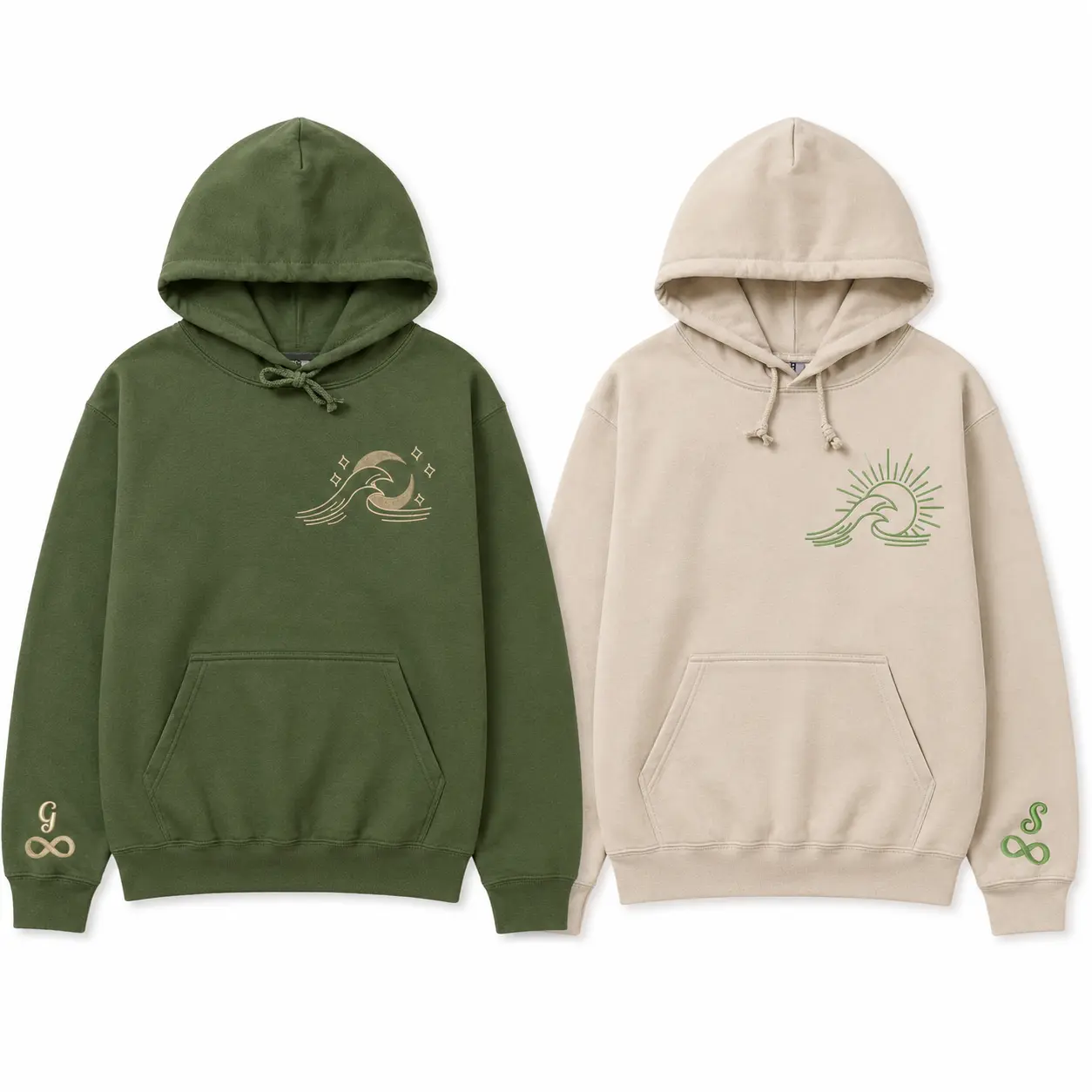Custom Embroidered Sun and Moon Couple Hoodies – Personalized Matching Hoodie With Initials on Sleeve, Anniversary Valentine Birthday Gift