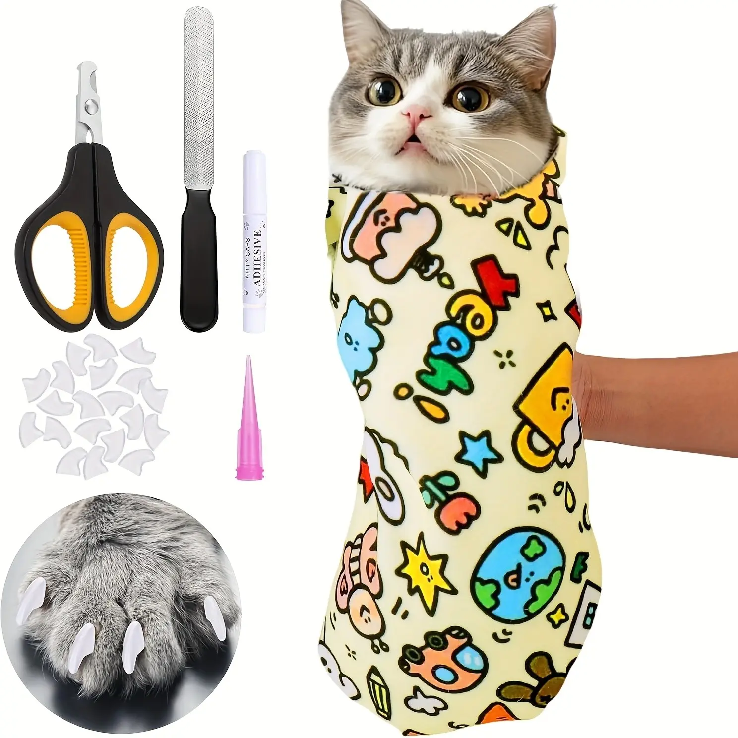 Pet Grooming Wrap Cloth, Soft Self-Adhesive Pet Protection Cover, Restricts Cat, Kitty, Kittens Activity, Convenient Nail Trimming, Feeding, Cleaning, Grooming Goods, Supplies, Grooming Accessories