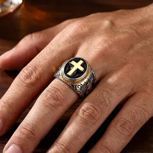 Men's prayer cross blessing ring, cyclist ring, punk ring, hip-hop cocktail party ring, vintage men's fashion ring – the best gift for men.