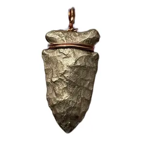 Large Handmade Arrowhead Pendant with Copper Wire Wrap, Vintage Unisex Pendant Design for Necklaces, Men's Jewelry Accessory